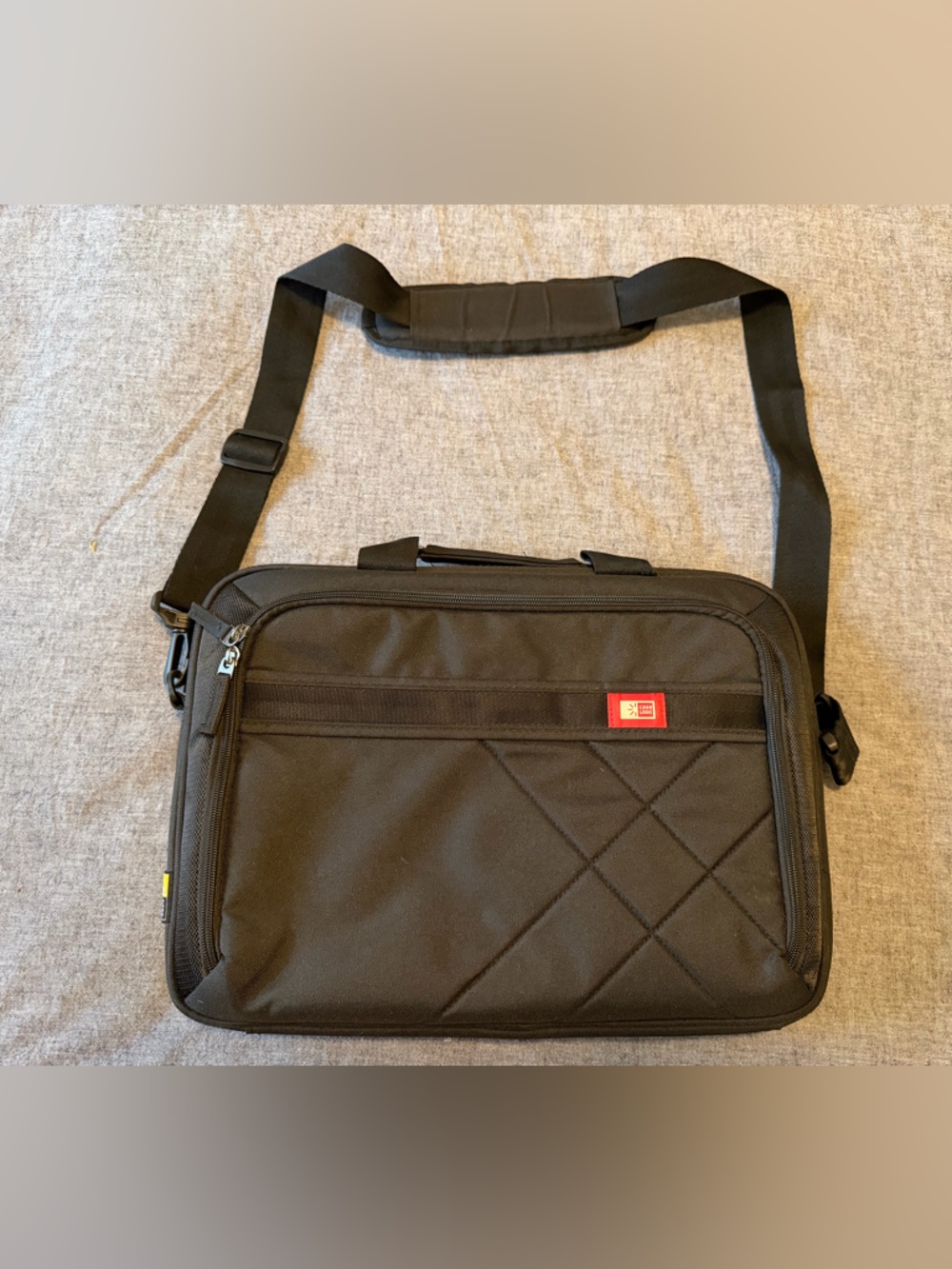 Black Quilted Laptop Messenger Bag with Padded Shoulder Strap